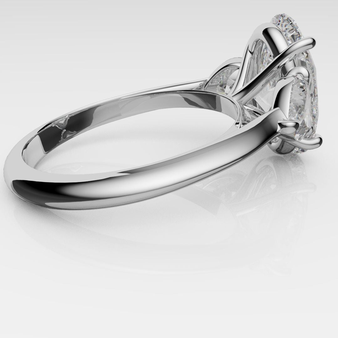 Oval and Heart Diamond Three Stone Engagement Ring