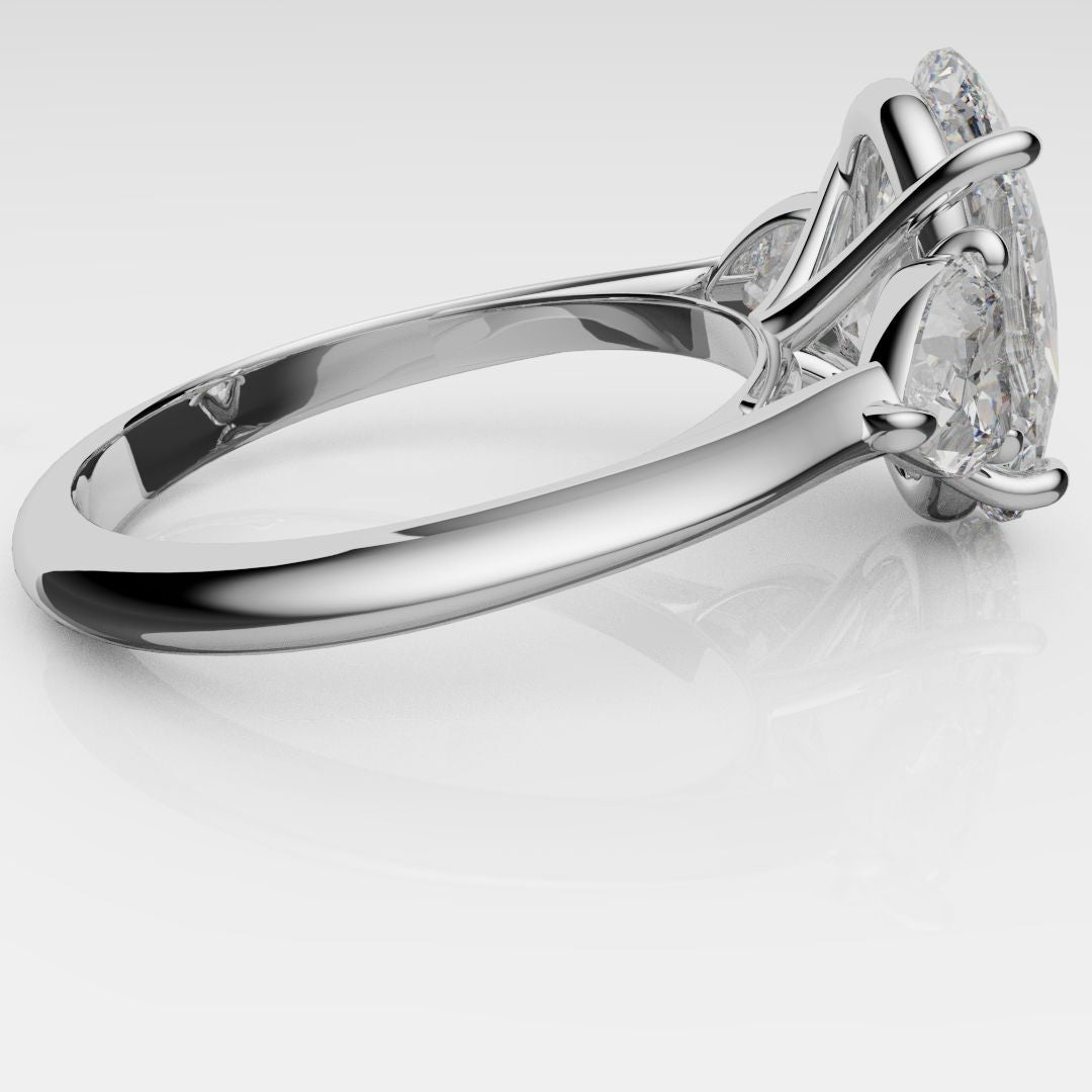 Oval and Heart Diamond Three Stone Engagement Ring