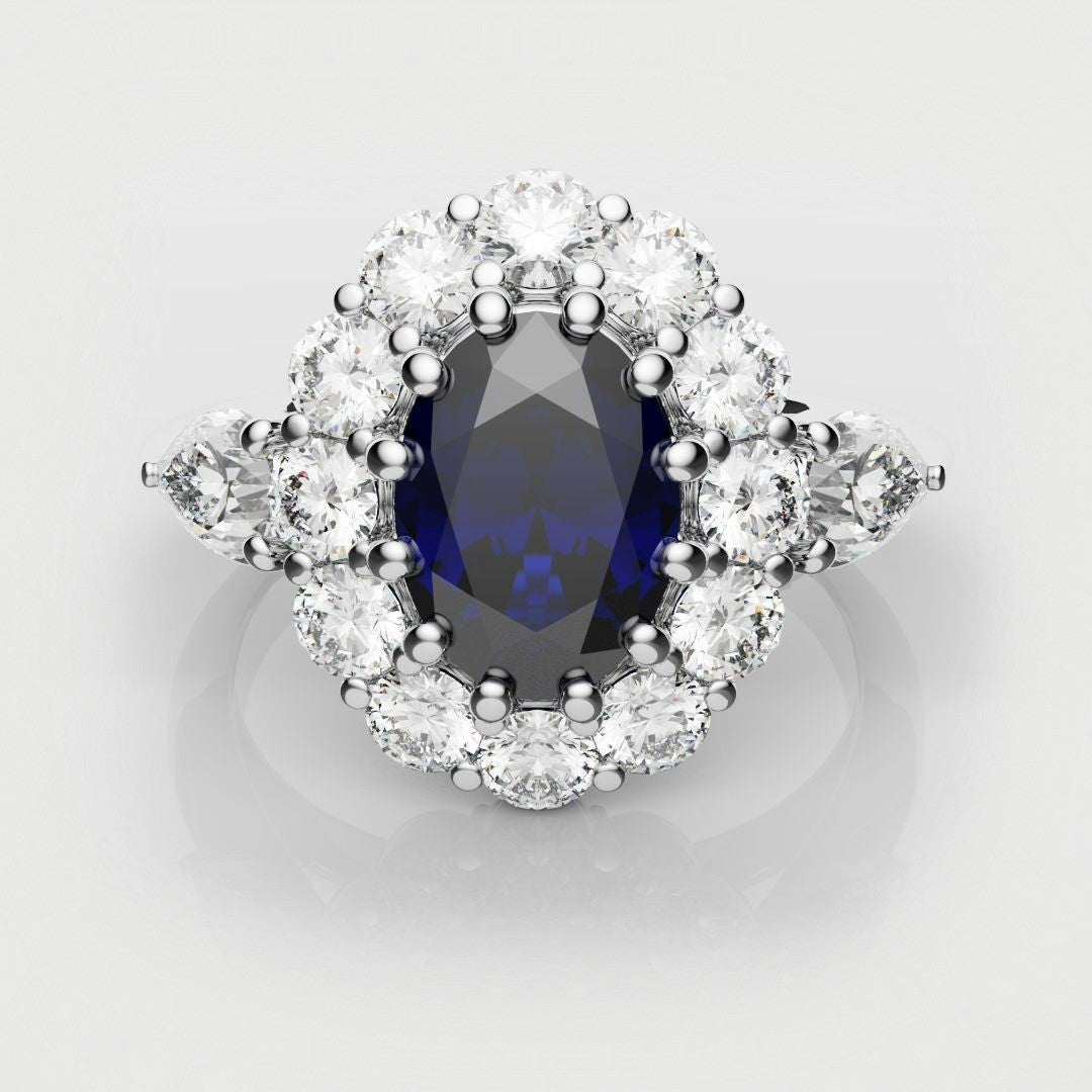 oval blue sapphire and diamond engagement ring