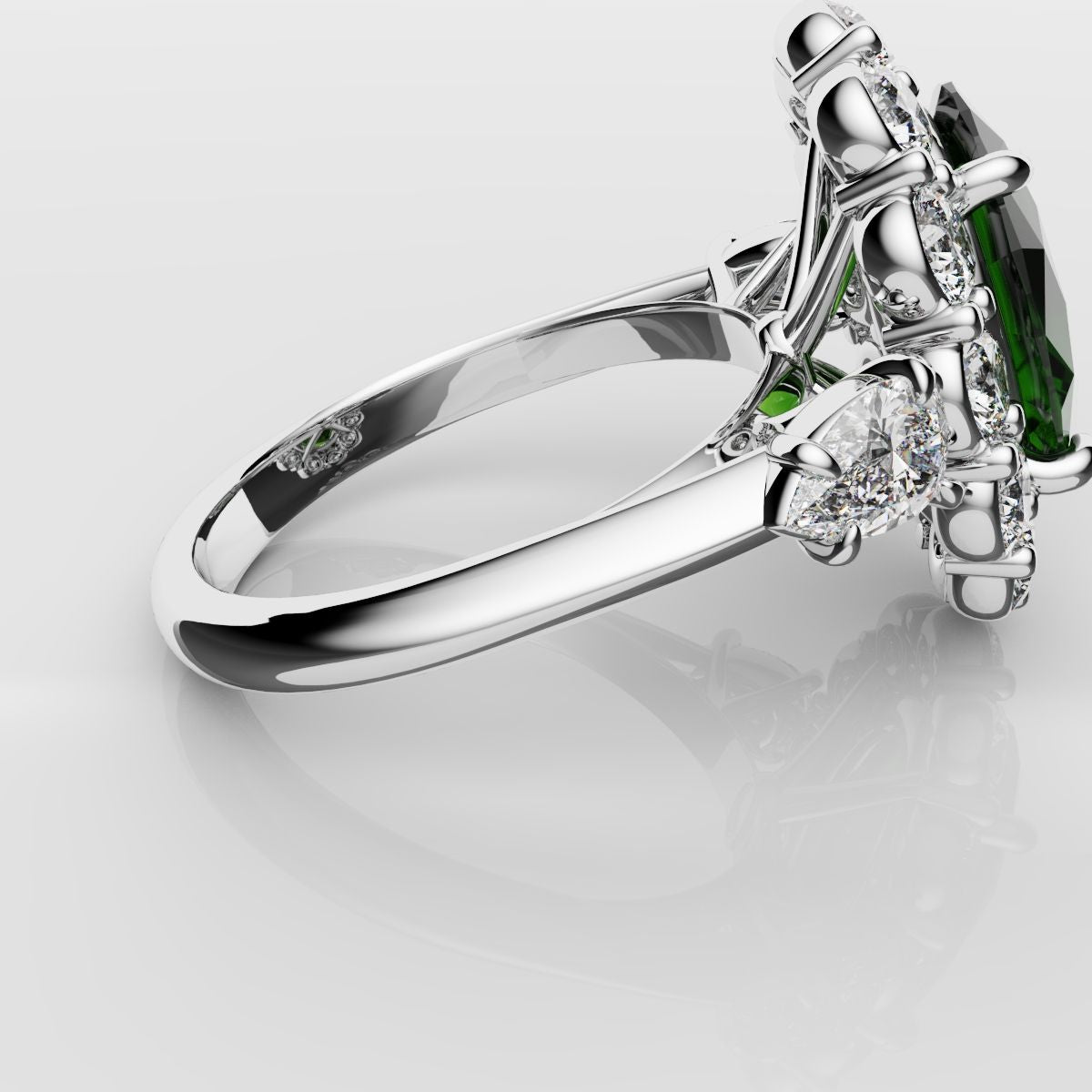 Oval Emerald Cluster Engagement Ring With Pear Shoulder Diamonds