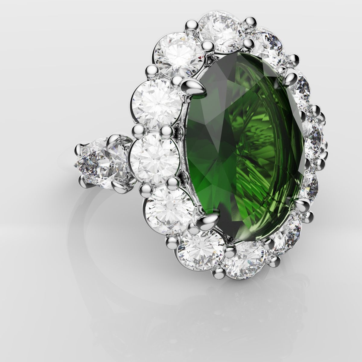 Oval Emerald Cluster Engagement Ring With Pear Shoulder Diamonds
