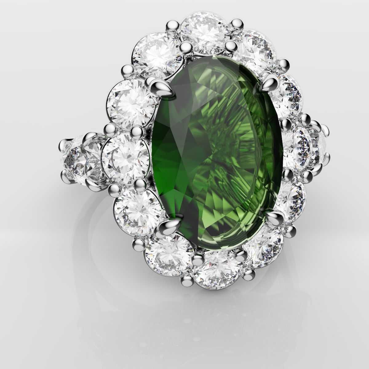 Oval Emerald Cluster Engagement Ring With Pear Shoulder Diamonds