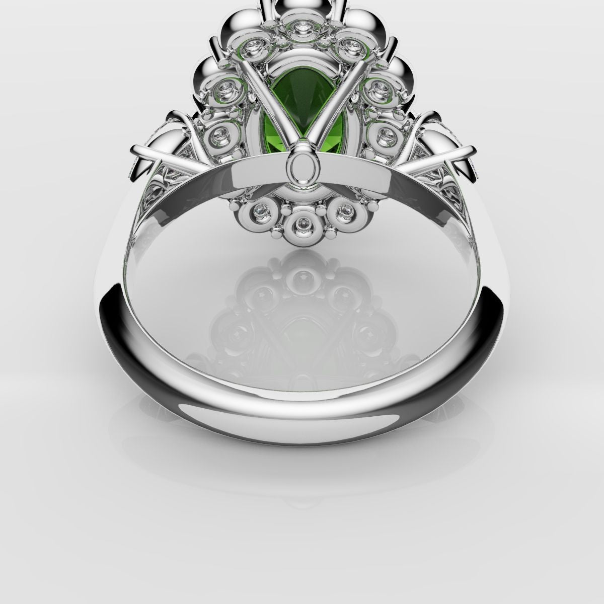 Oval Emerald Cluster Engagement Ring With Pear Shoulder Diamonds