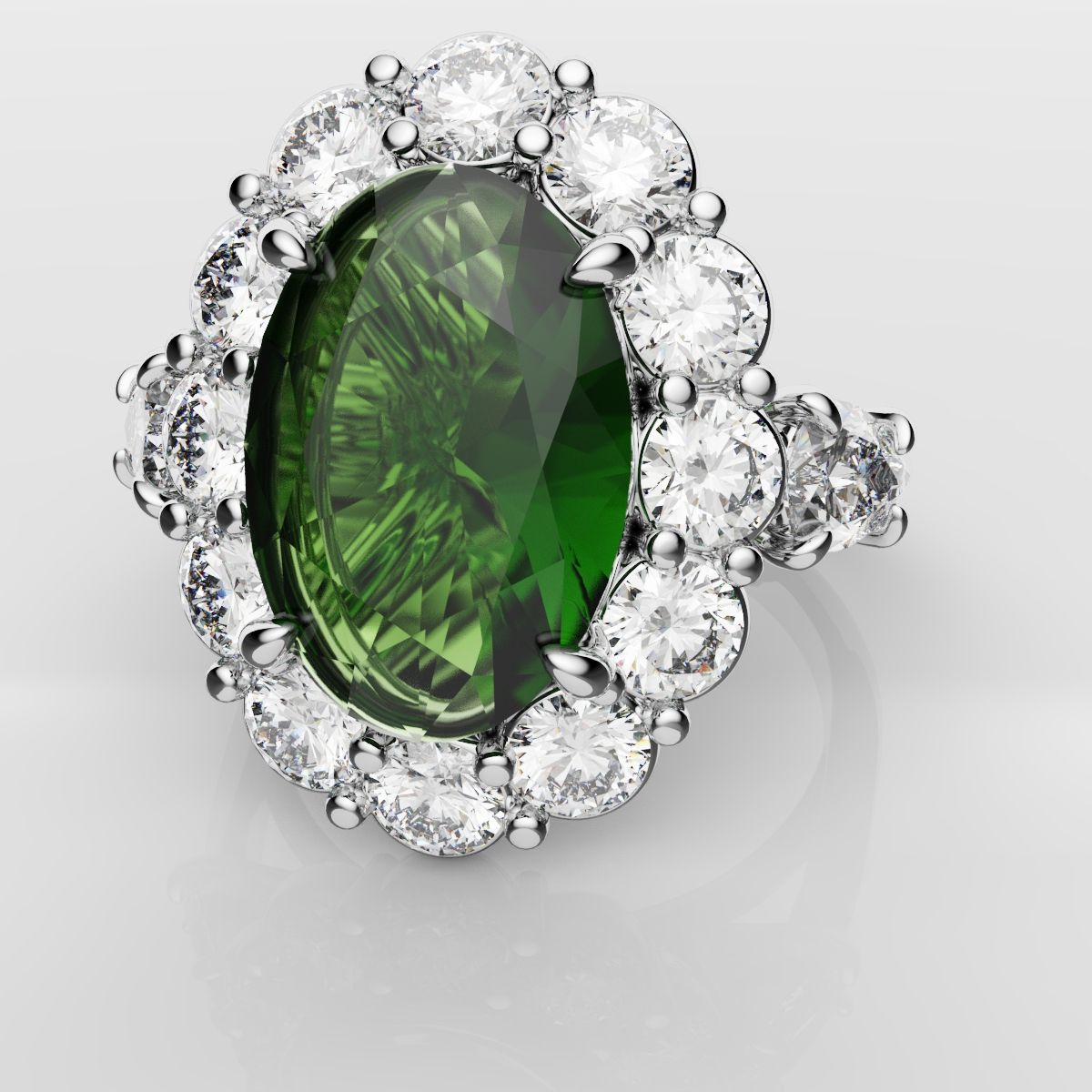 Oval Emerald Cluster Engagement Ring With Pear Shoulder Diamonds