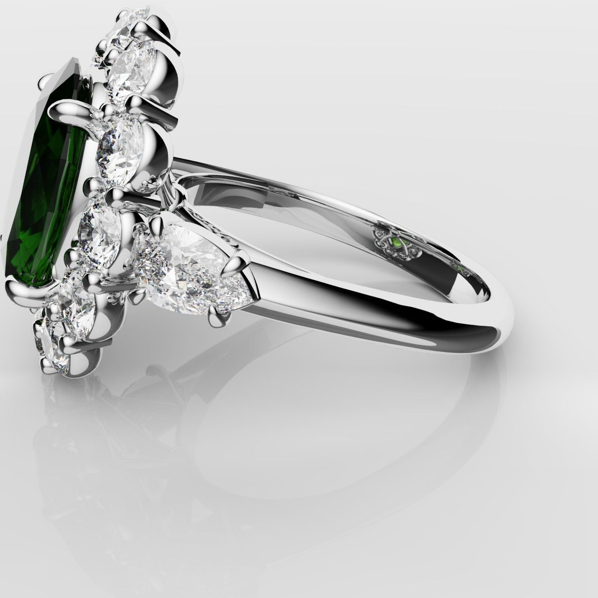 Oval Emerald Cluster Engagement Ring With Pear Shoulder Diamonds