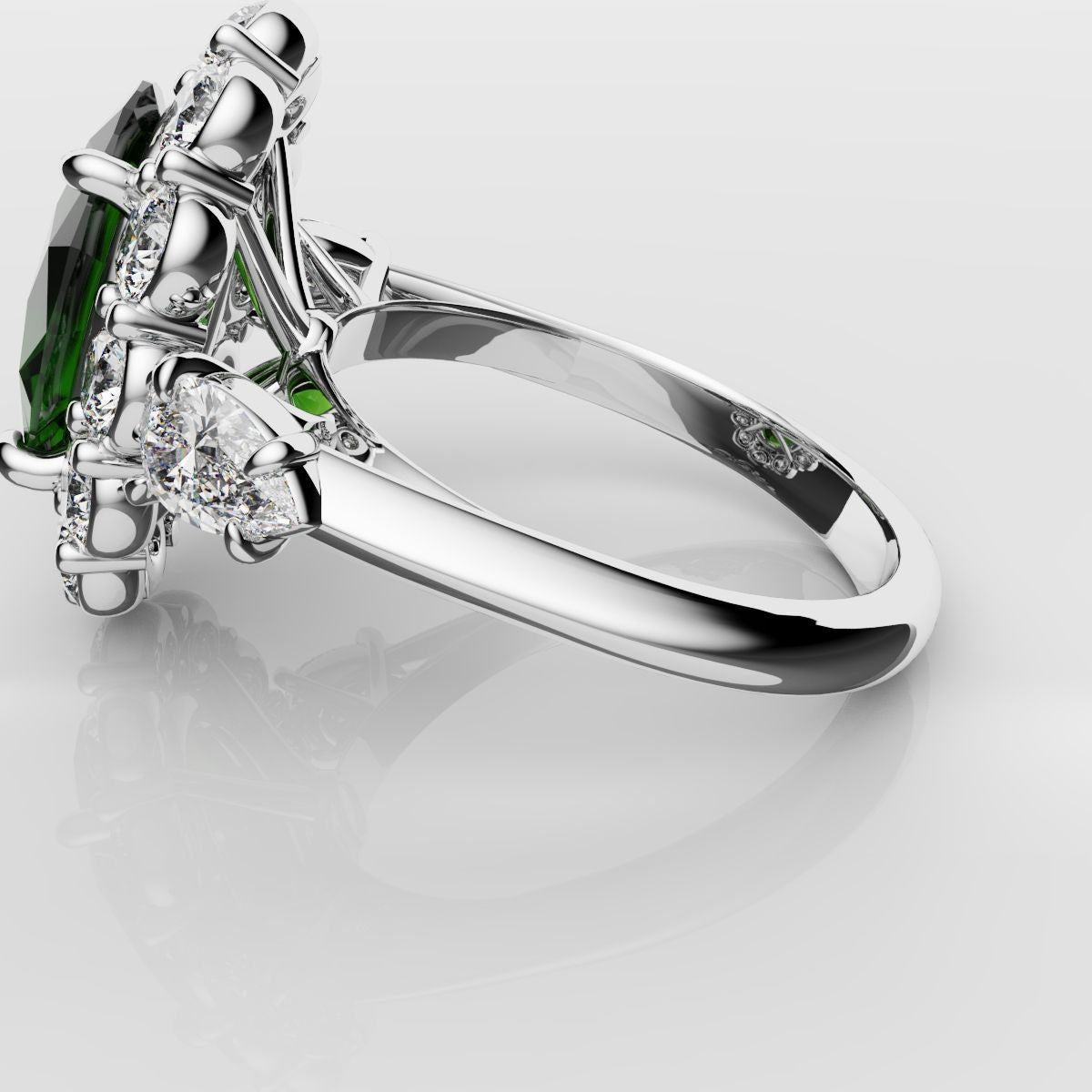 Oval Emerald Cluster Engagement Ring With Pear Shoulder Diamonds