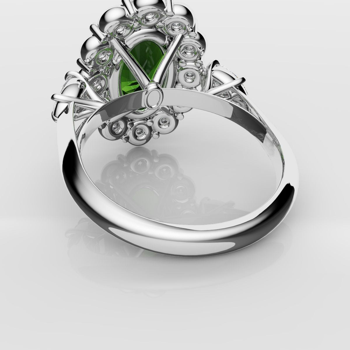Oval Emerald Cluster Engagement Ring With Pear Shoulder Diamonds