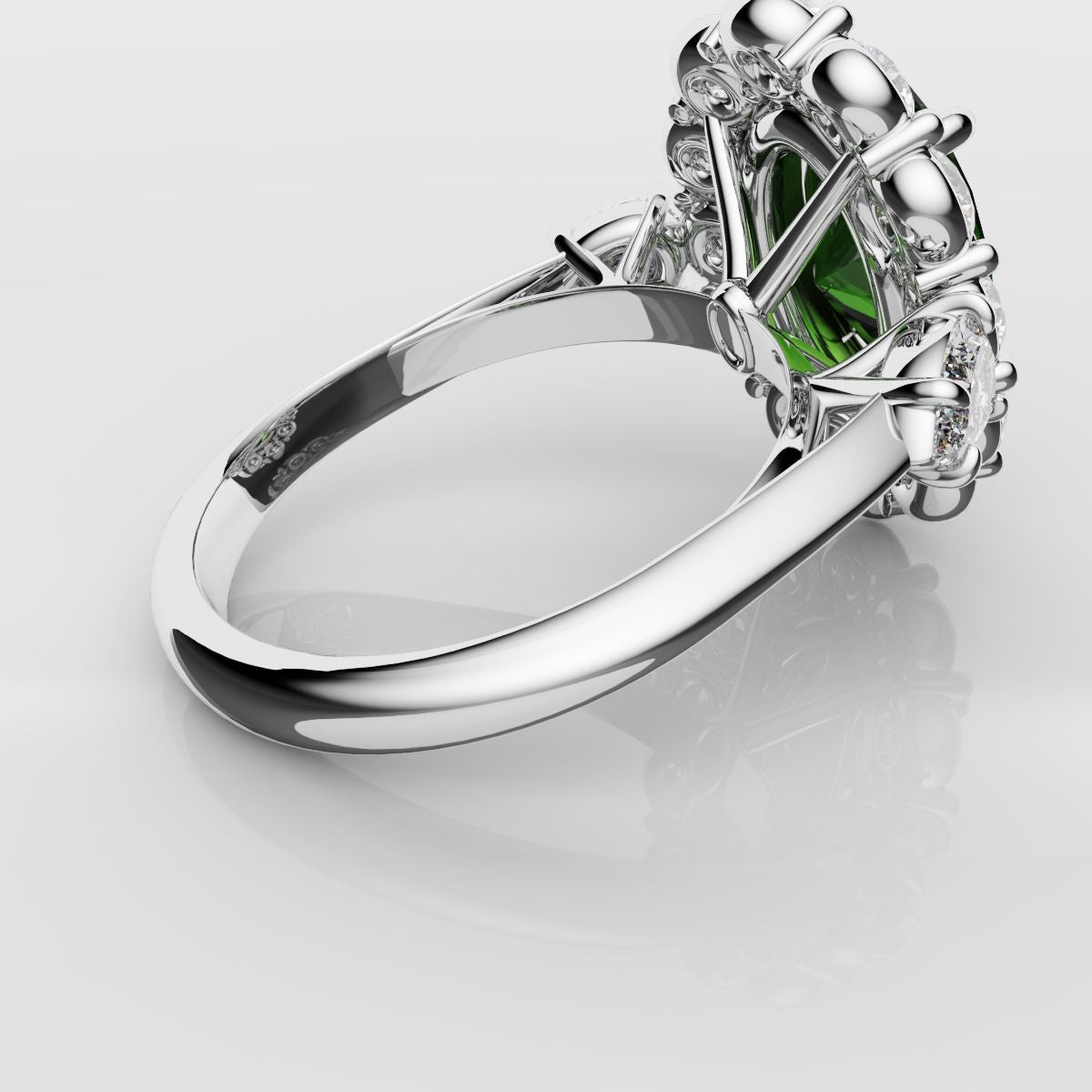 Oval Emerald Cluster Engagement Ring With Pear Shoulder Diamonds