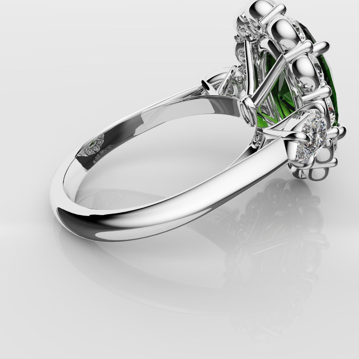 Oval Emerald Cluster Engagement Ring With Pear Shoulder Diamonds
