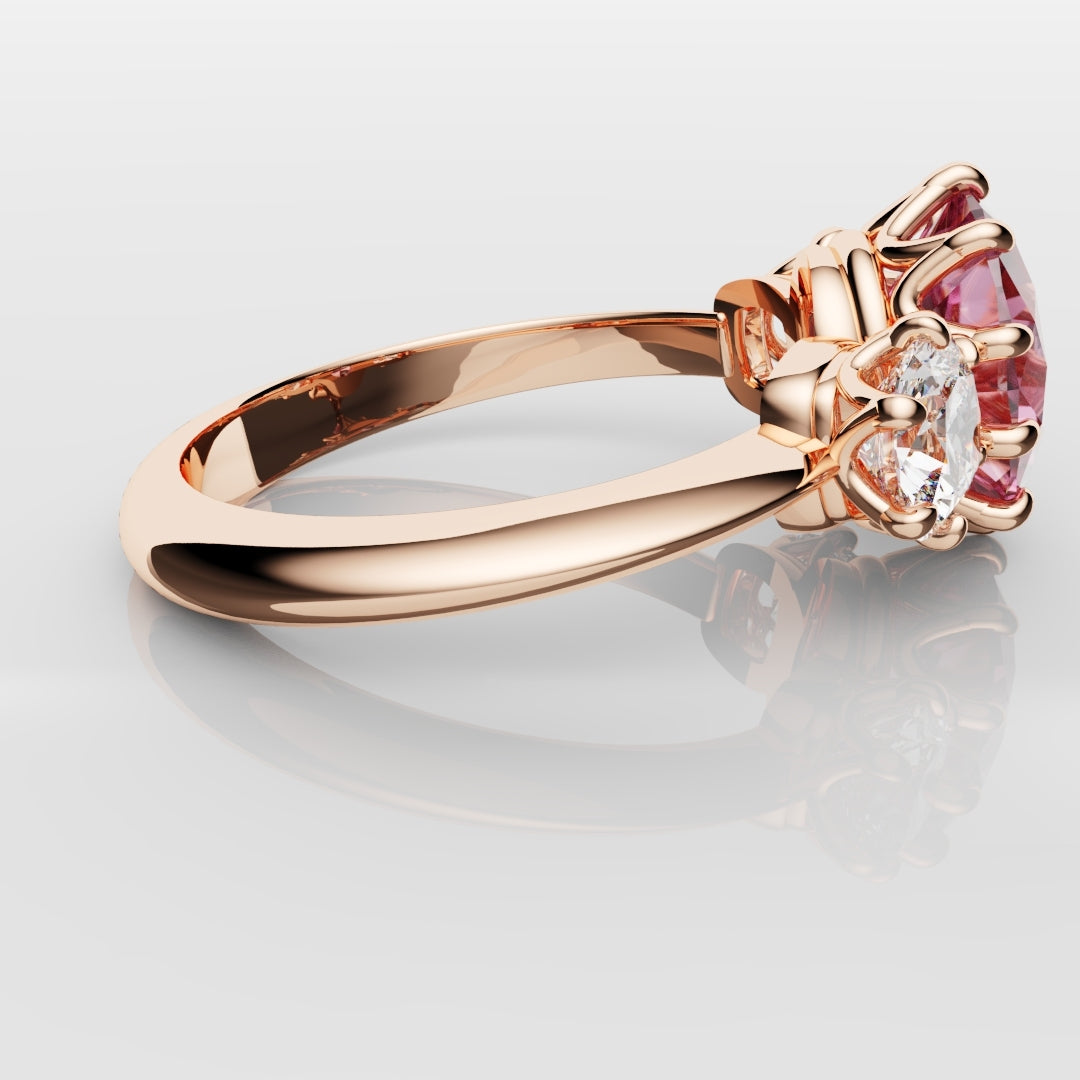 Oval Pink Sapphire With Cushion Cut Shoulder Diamonds