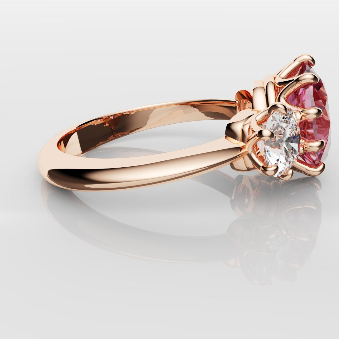 Oval Pink Sapphire With Cushion Cut Shoulder Diamonds