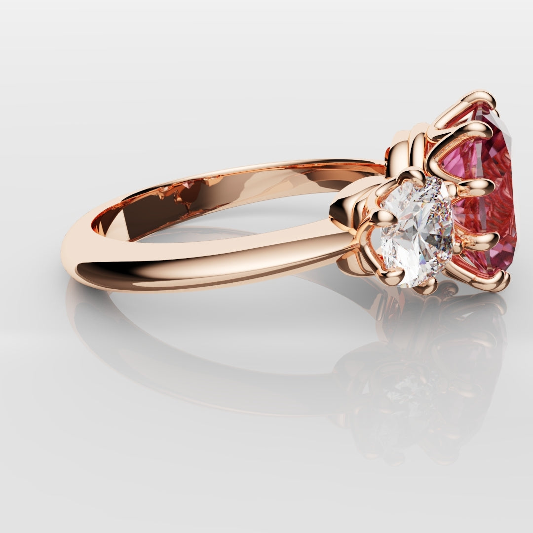 Oval Pink Sapphire With Cushion Cut Shoulder Diamonds
