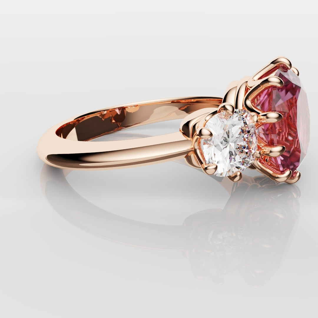 Oval Pink Sapphire With Cushion Cut Shoulder Diamonds