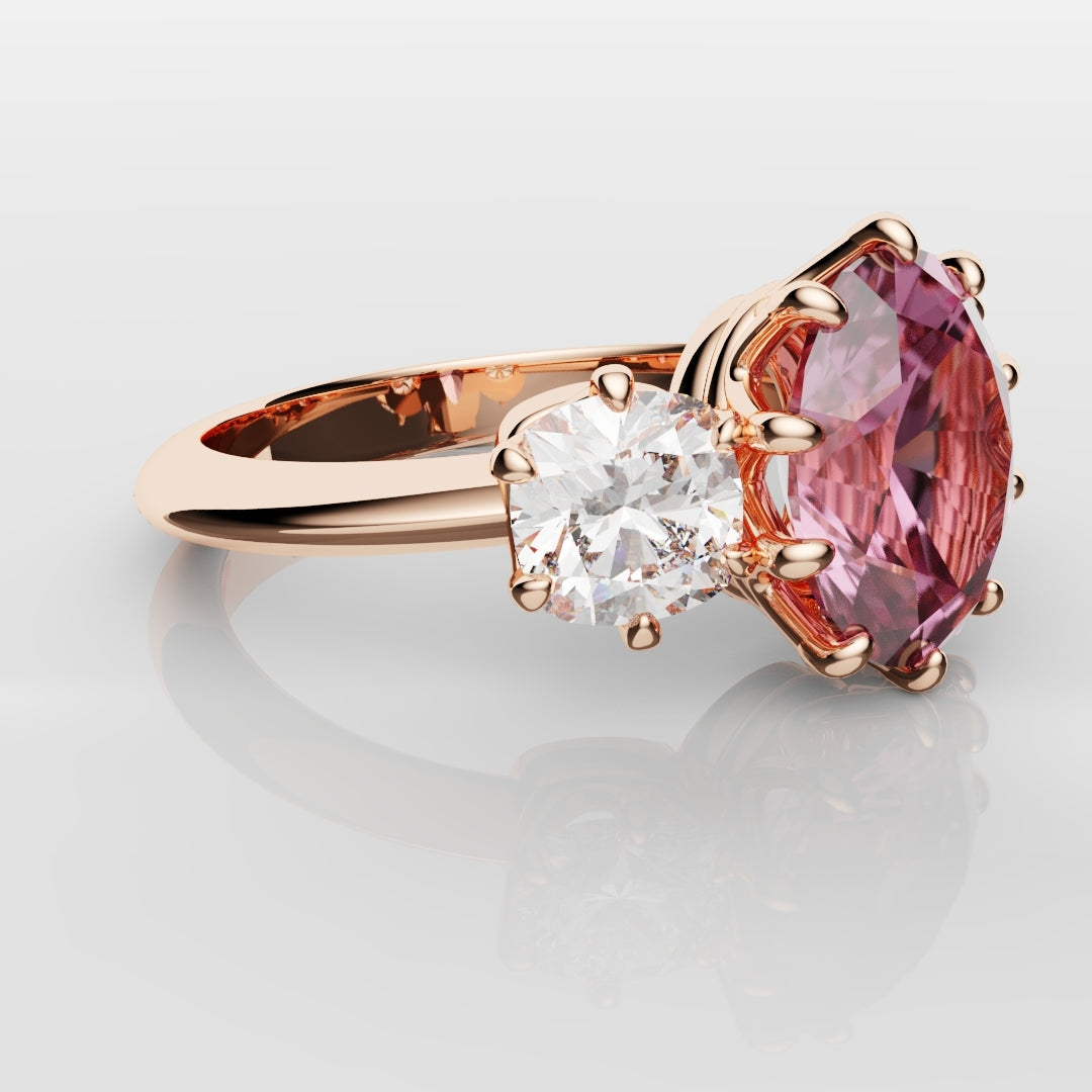 Oval Pink Sapphire With Cushion Cut Shoulder Diamonds
