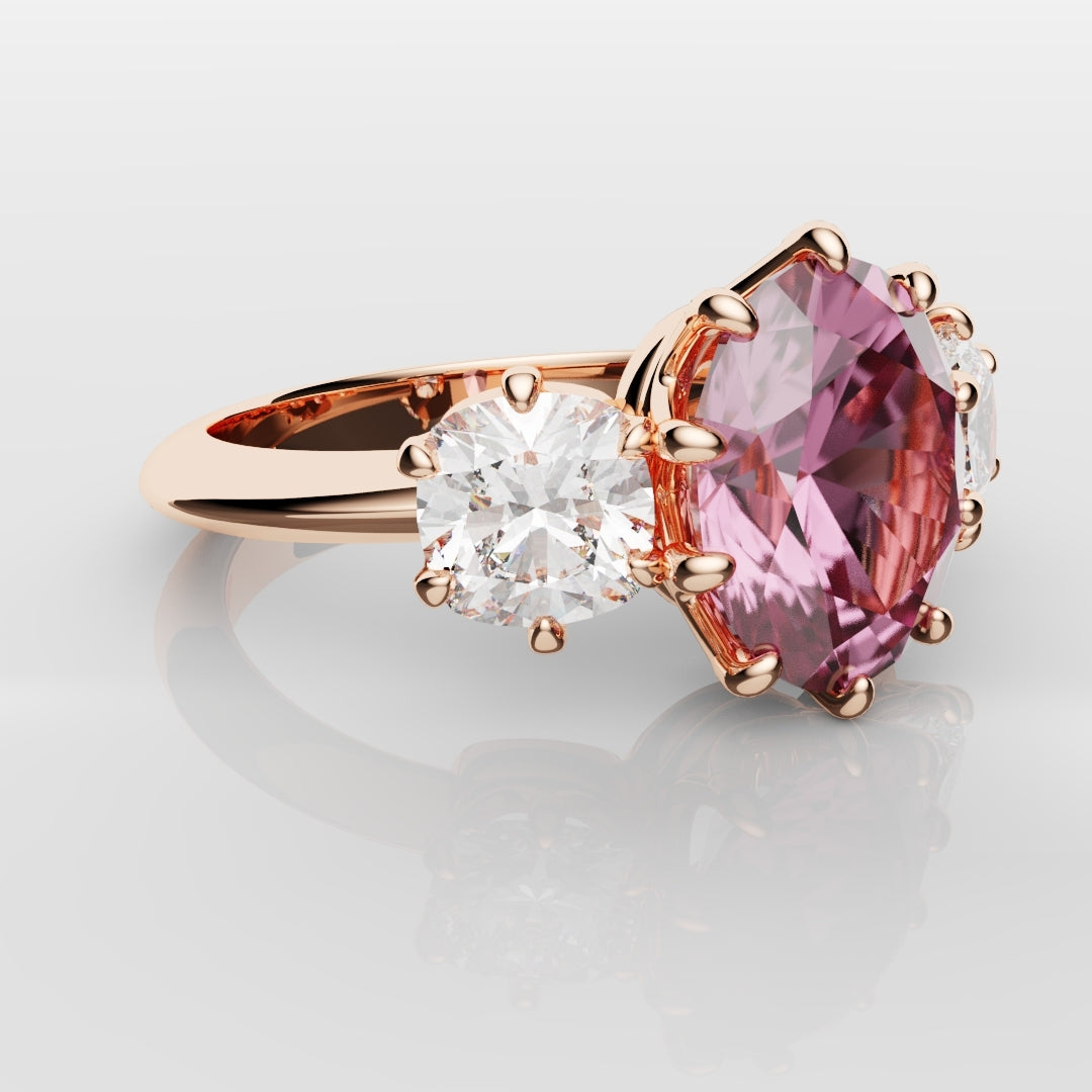Oval Pink Sapphire With Cushion Cut Shoulder Diamonds