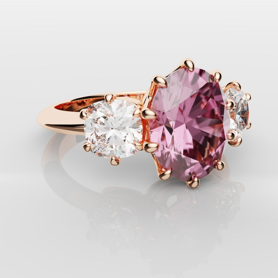 Oval Pink Sapphire With Cushion Cut Shoulder Diamonds