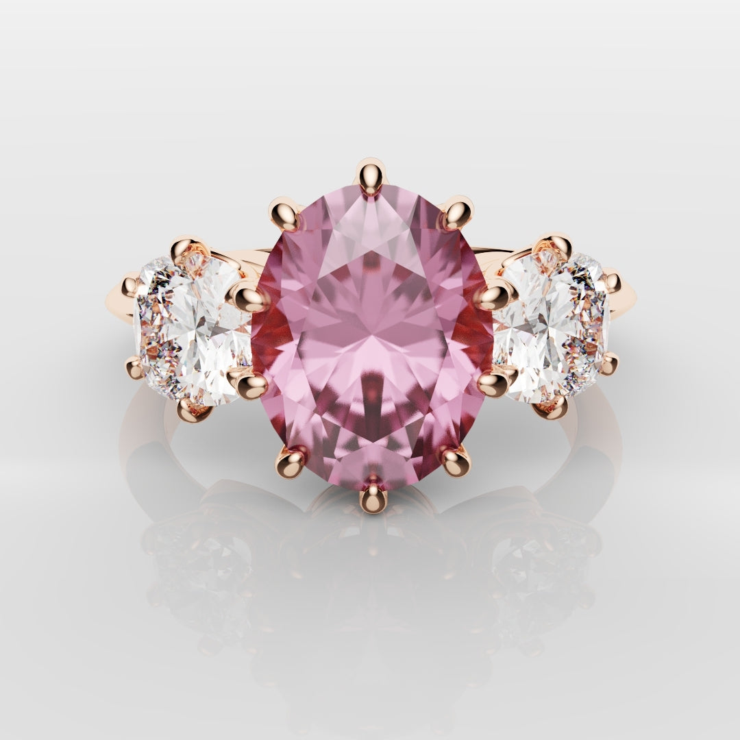 Oval Pink Sapphire With Cushion Cut Shoulder Diamonds