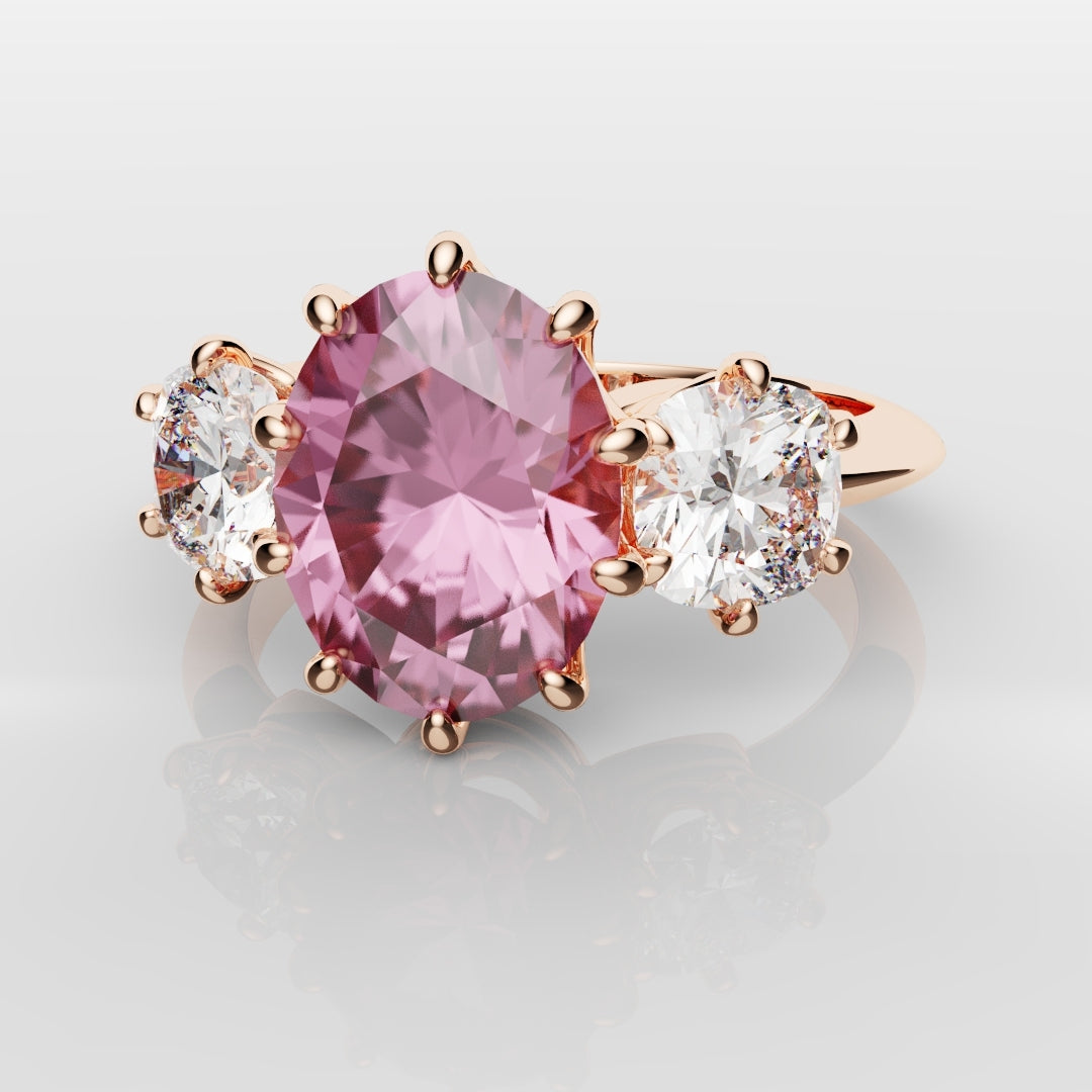 Oval Pink Sapphire With Cushion Cut Shoulder Diamonds