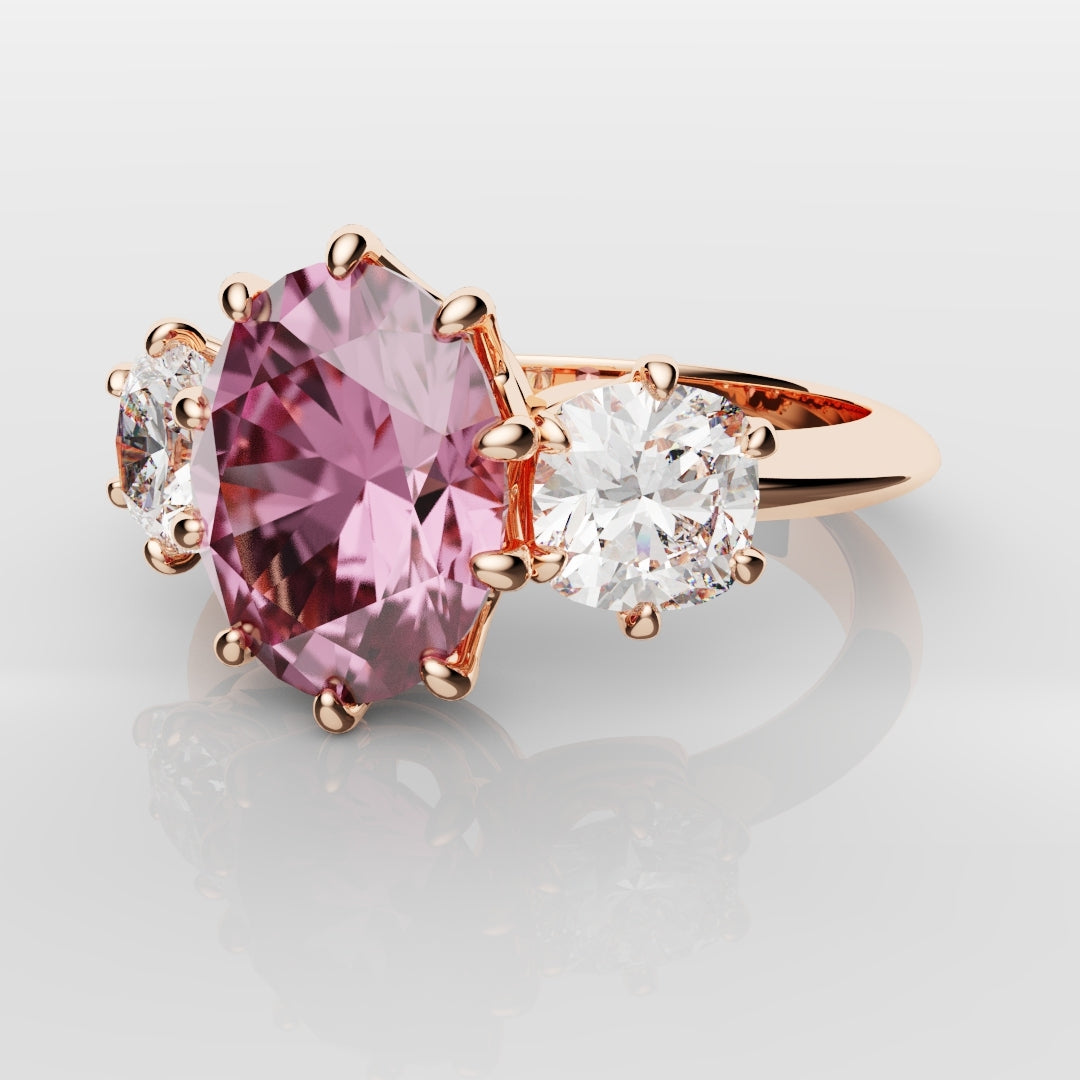 Oval Pink Sapphire With Cushion Cut Shoulder Diamonds