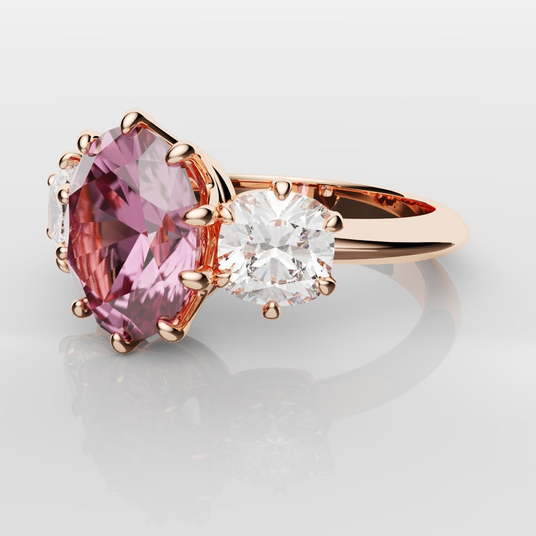 Oval Pink Sapphire With Cushion Cut Shoulder Diamonds