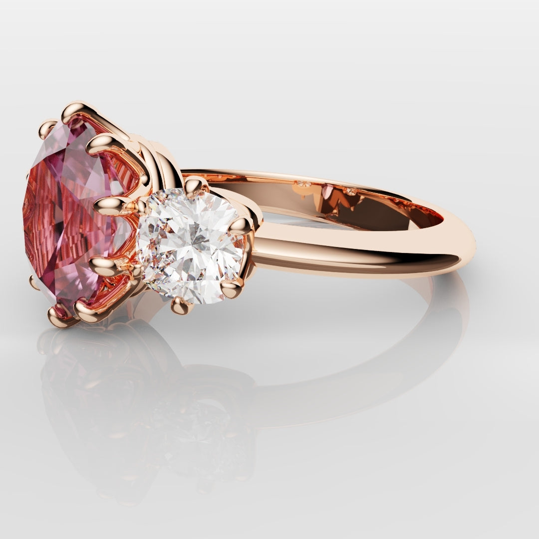 Oval Pink Sapphire With Cushion Cut Shoulder Diamonds