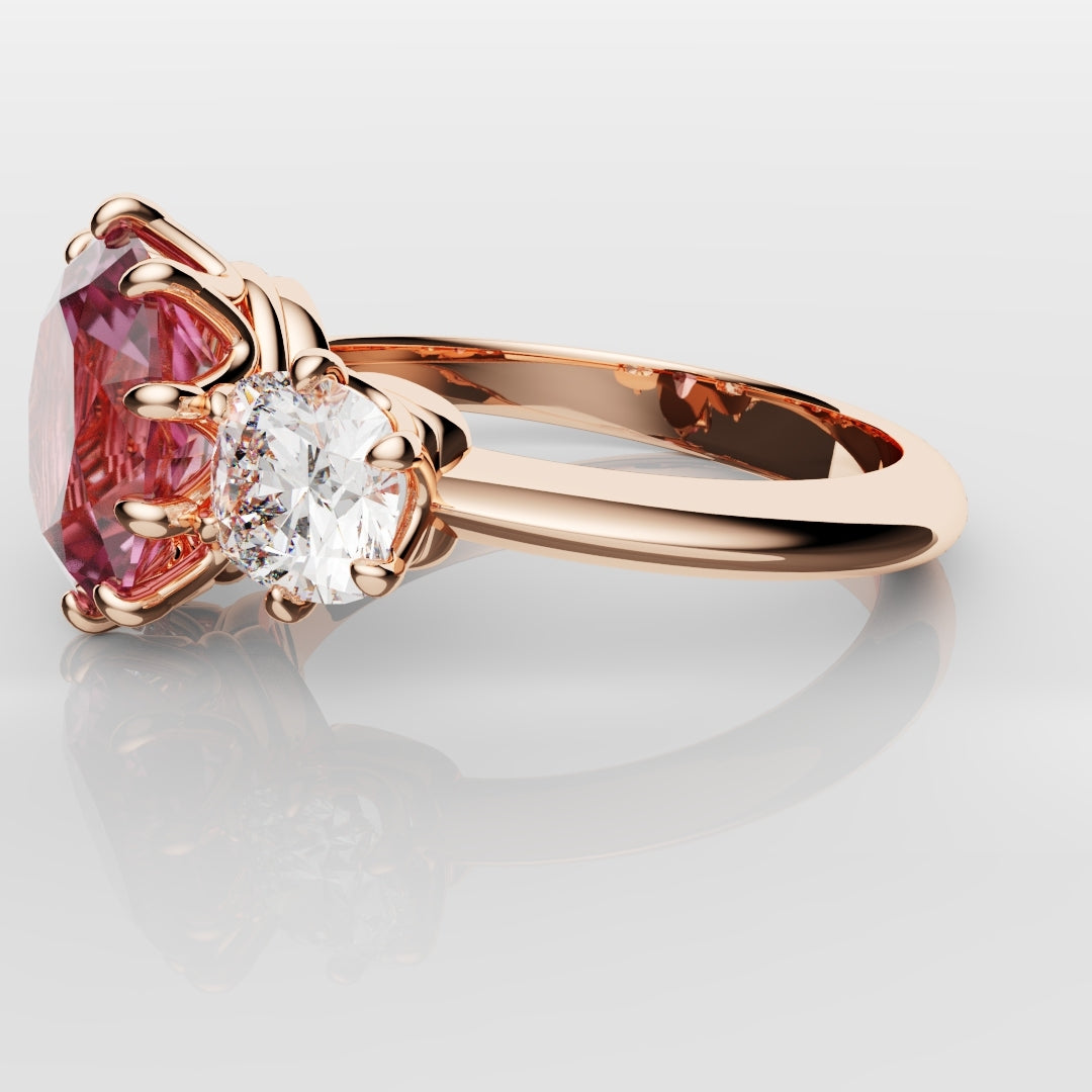 Oval Pink Sapphire With Cushion Cut Shoulder Diamonds