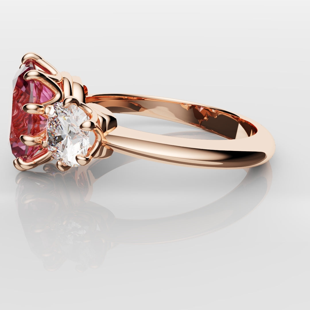 Oval Pink Sapphire With Cushion Cut Shoulder Diamonds