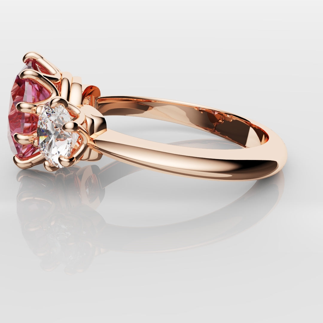 Oval Pink Sapphire With Cushion Cut Shoulder Diamonds
