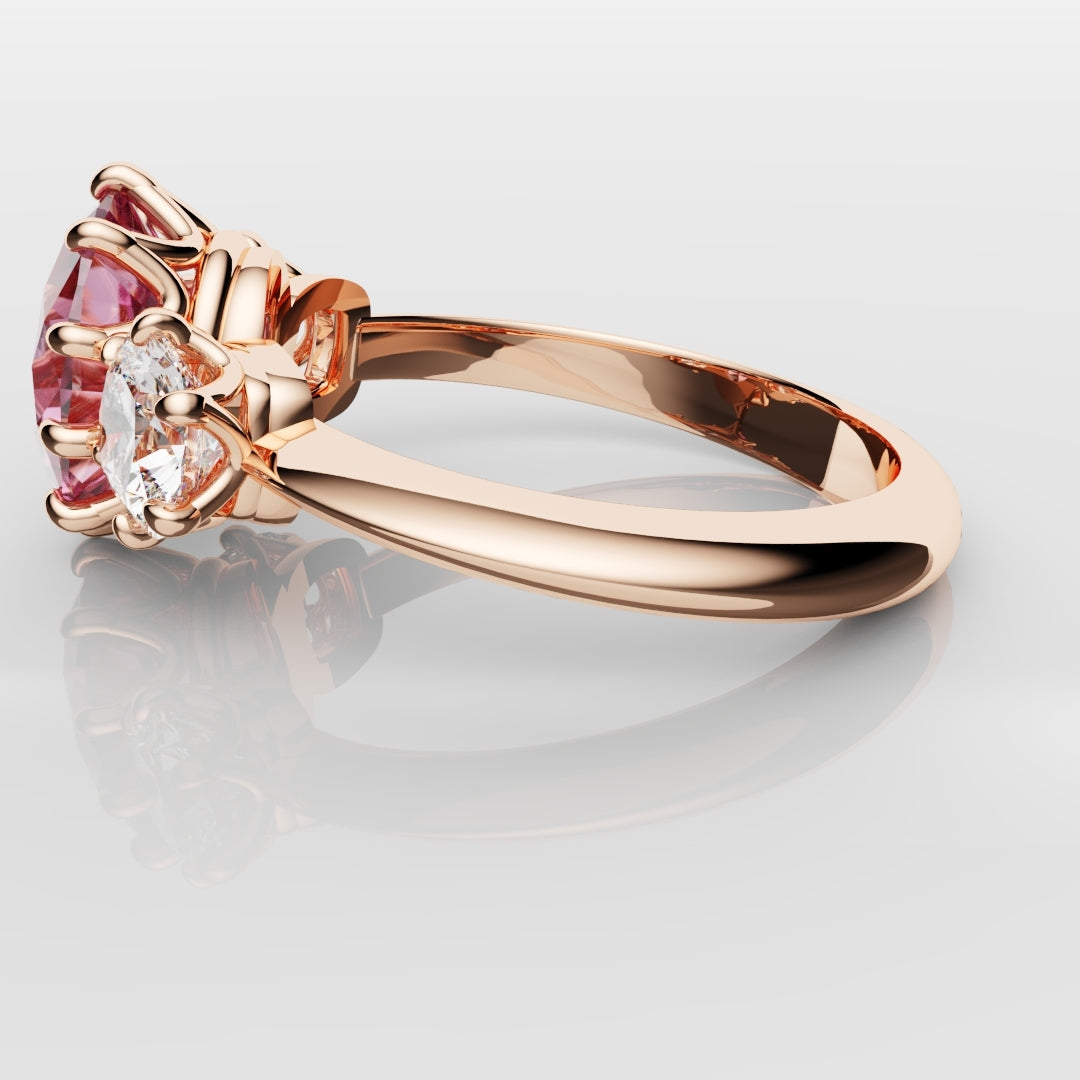 Oval Pink Sapphire With Cushion Cut Shoulder Diamonds