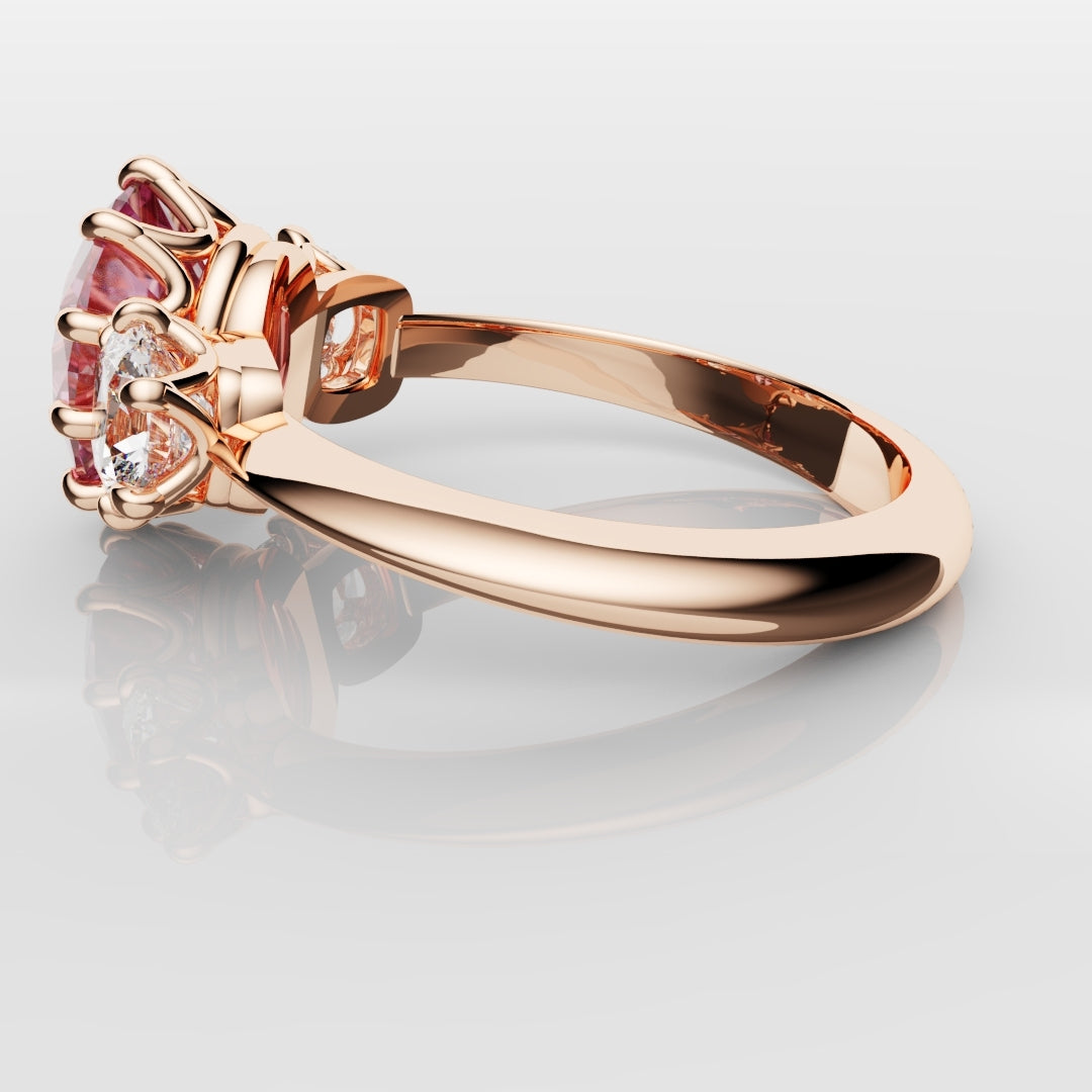 Oval Pink Sapphire With Cushion Cut Shoulder Diamonds