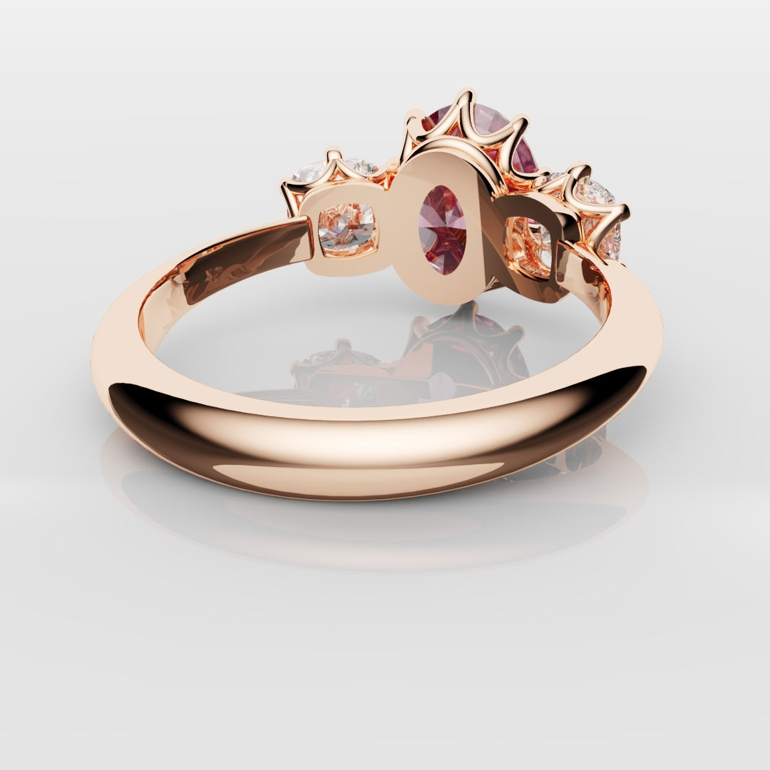 Oval Pink Sapphire With Cushion Cut Shoulder Diamonds
