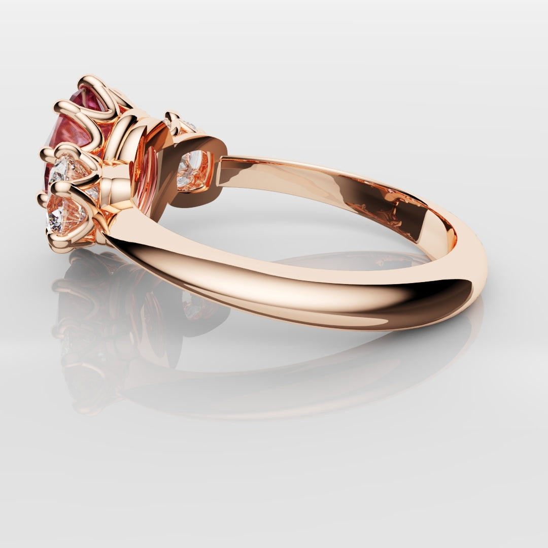 Oval Pink Sapphire With Cushion Cut Shoulder Diamonds