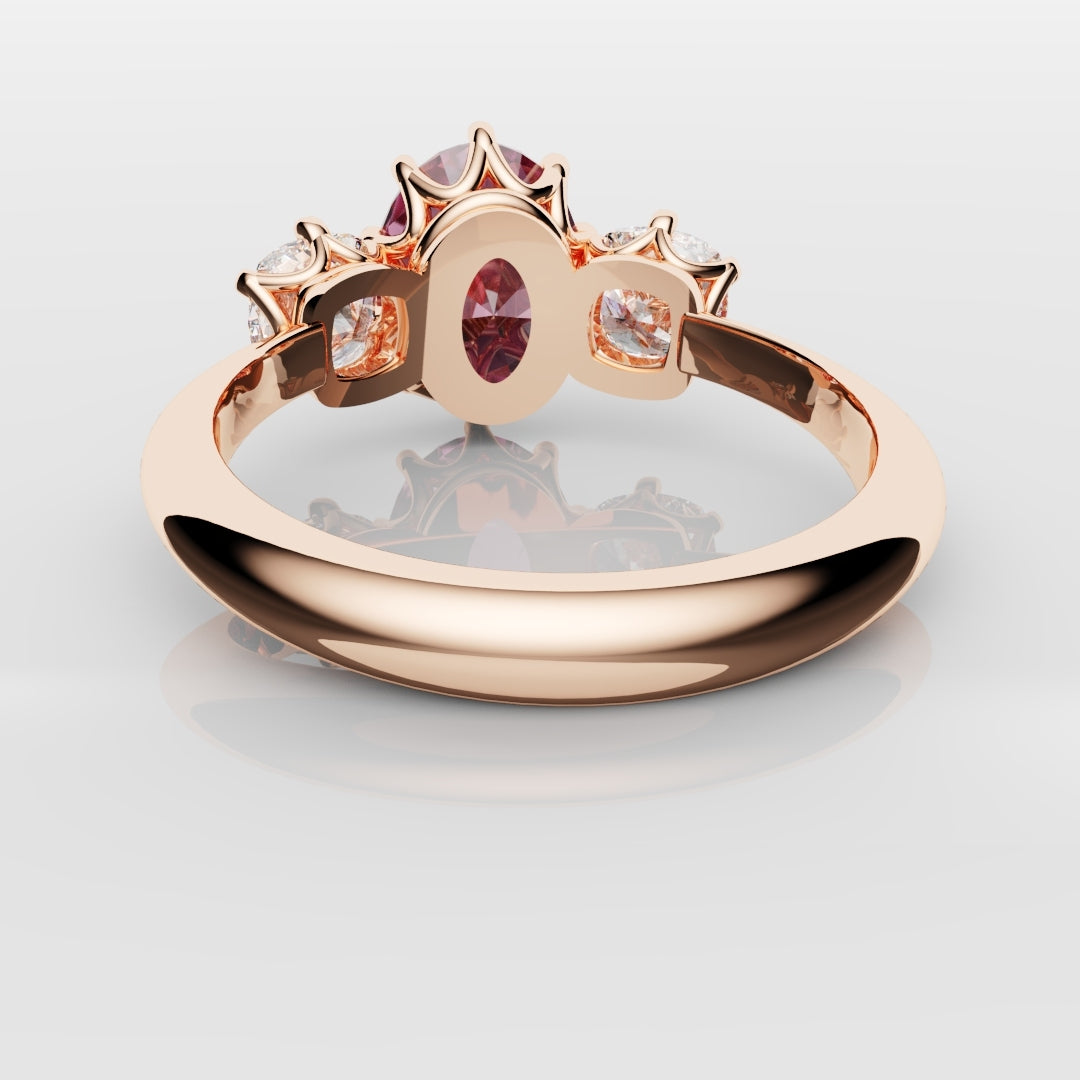 Oval Pink Sapphire With Cushion Cut Shoulder Diamonds