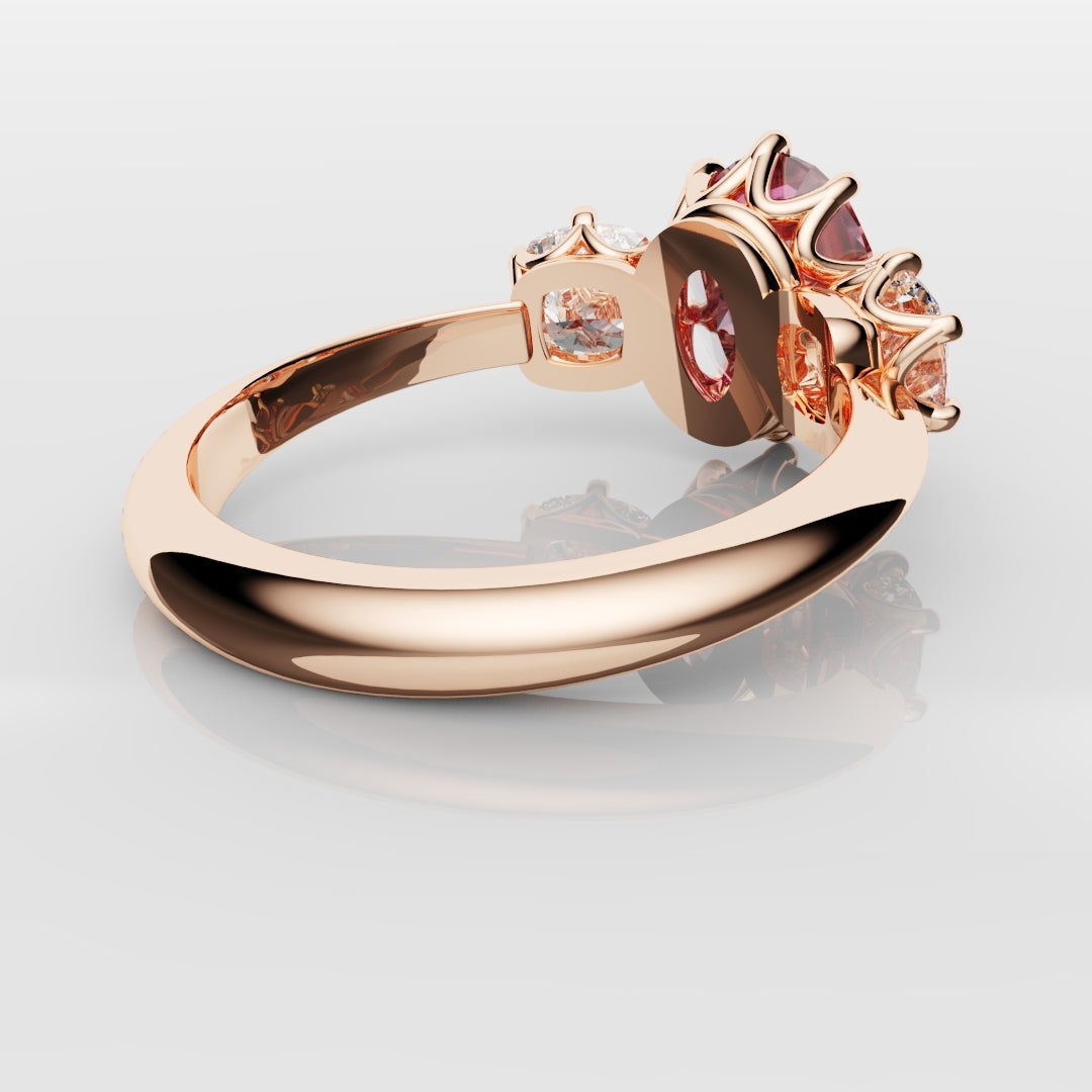 Oval Pink Sapphire With Cushion Cut Shoulder Diamonds
