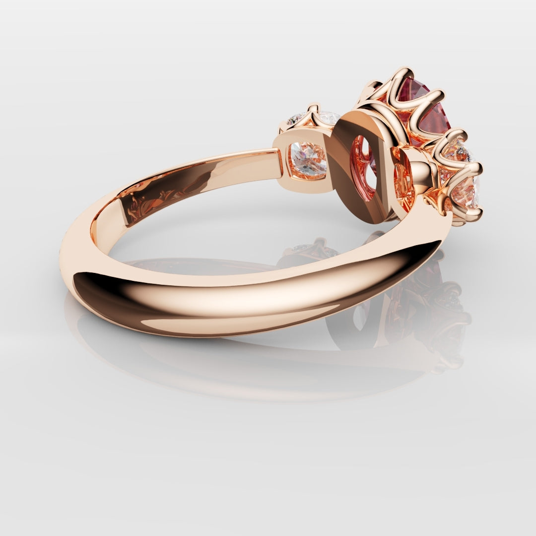 Oval Pink Sapphire With Cushion Cut Shoulder Diamonds