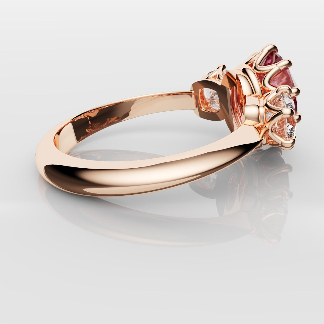 Oval Pink Sapphire With Cushion Cut Shoulder Diamonds