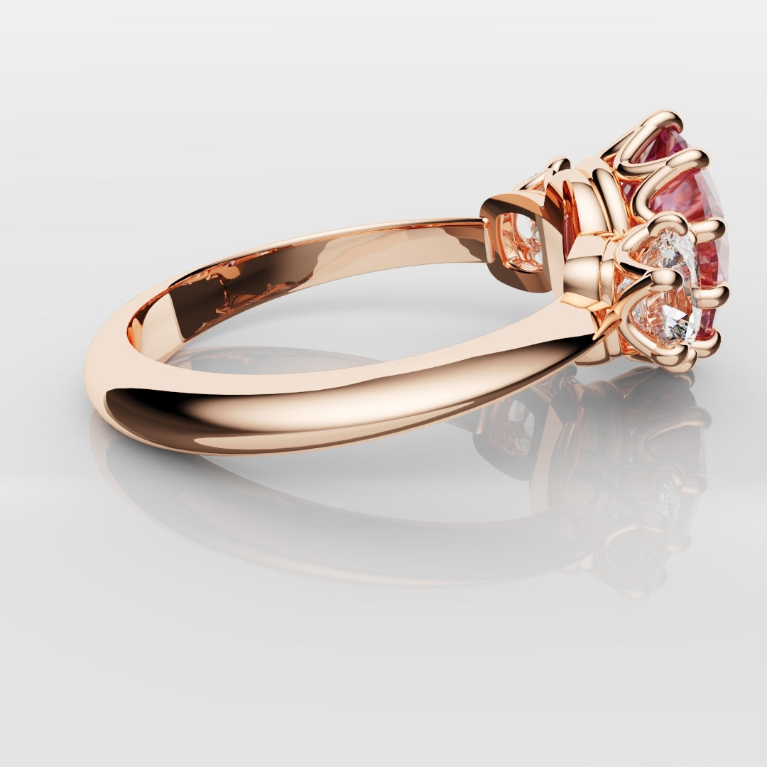 Oval Pink Sapphire With Cushion Cut Shoulder Diamonds