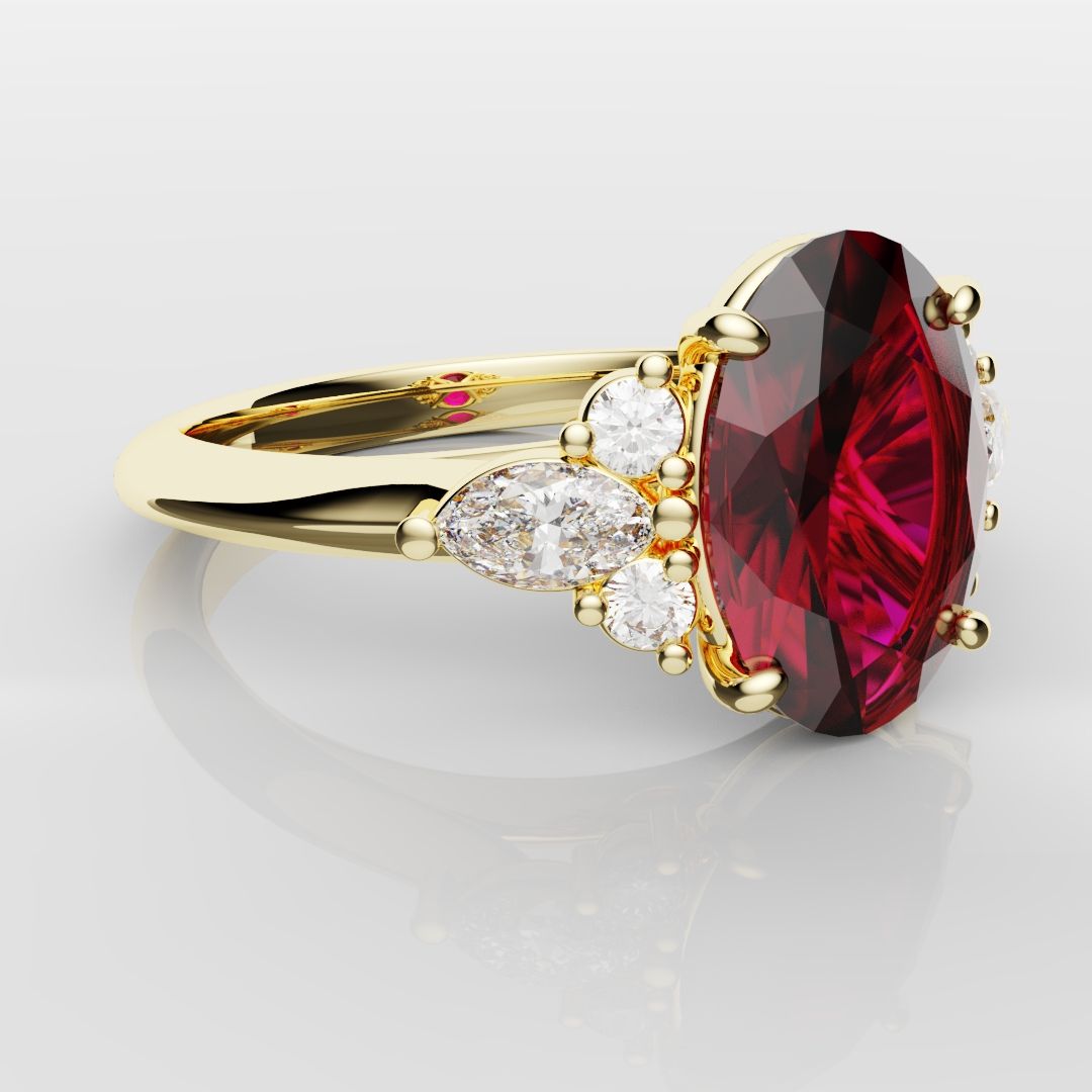 Oval Ruby Engagement Ring with Marquise Diamonds