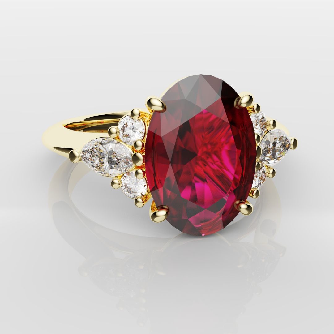 Oval Ruby Engagement Ring with Marquise Diamonds