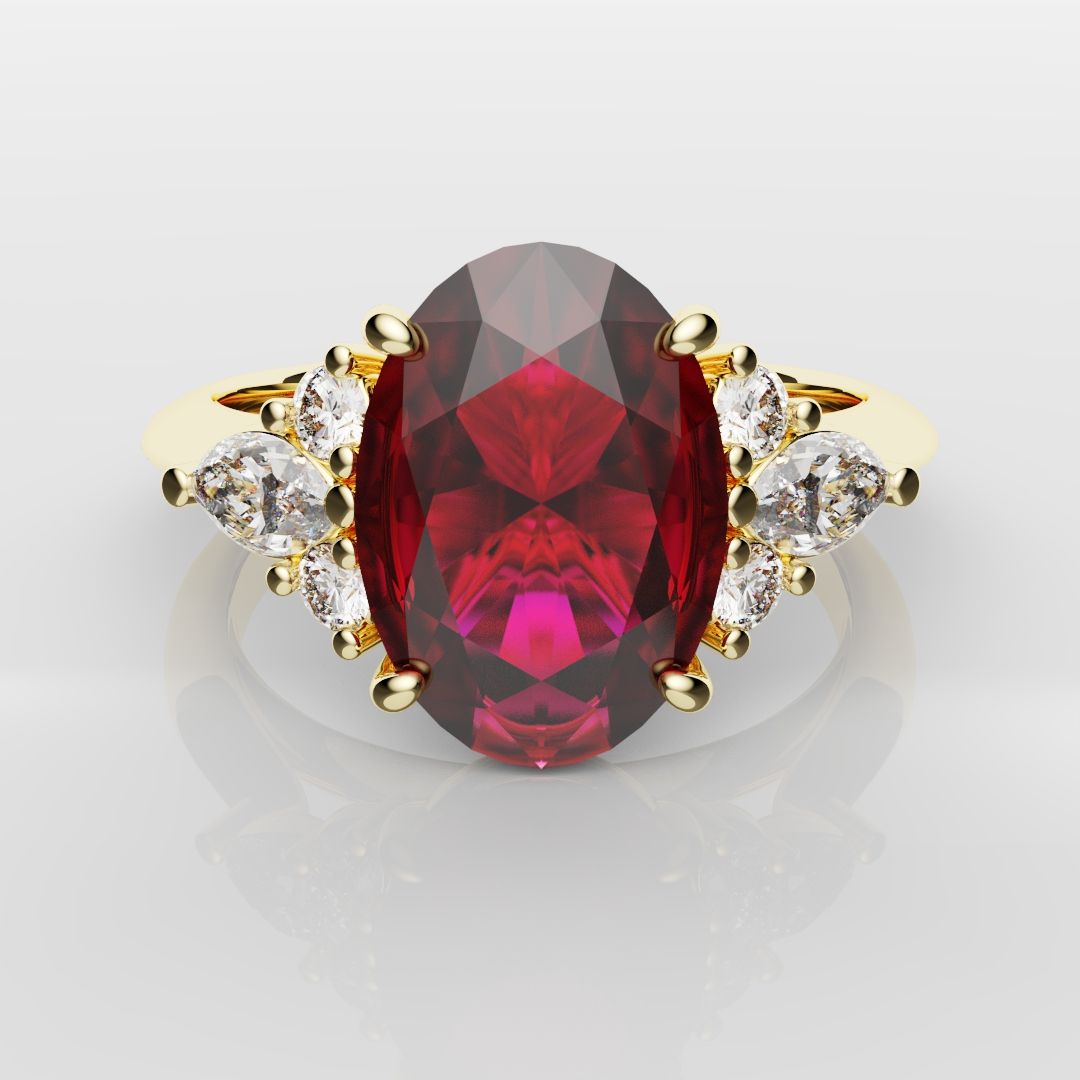 Oval Ruby Engagement Ring with Marquise Diamonds