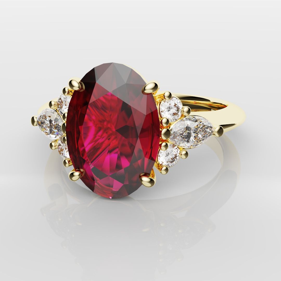Oval Ruby Engagement Ring with Marquise Diamonds