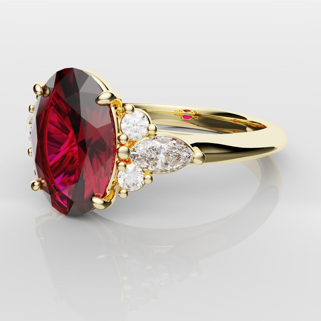 Oval Ruby Engagement Ring with Marquise Diamonds