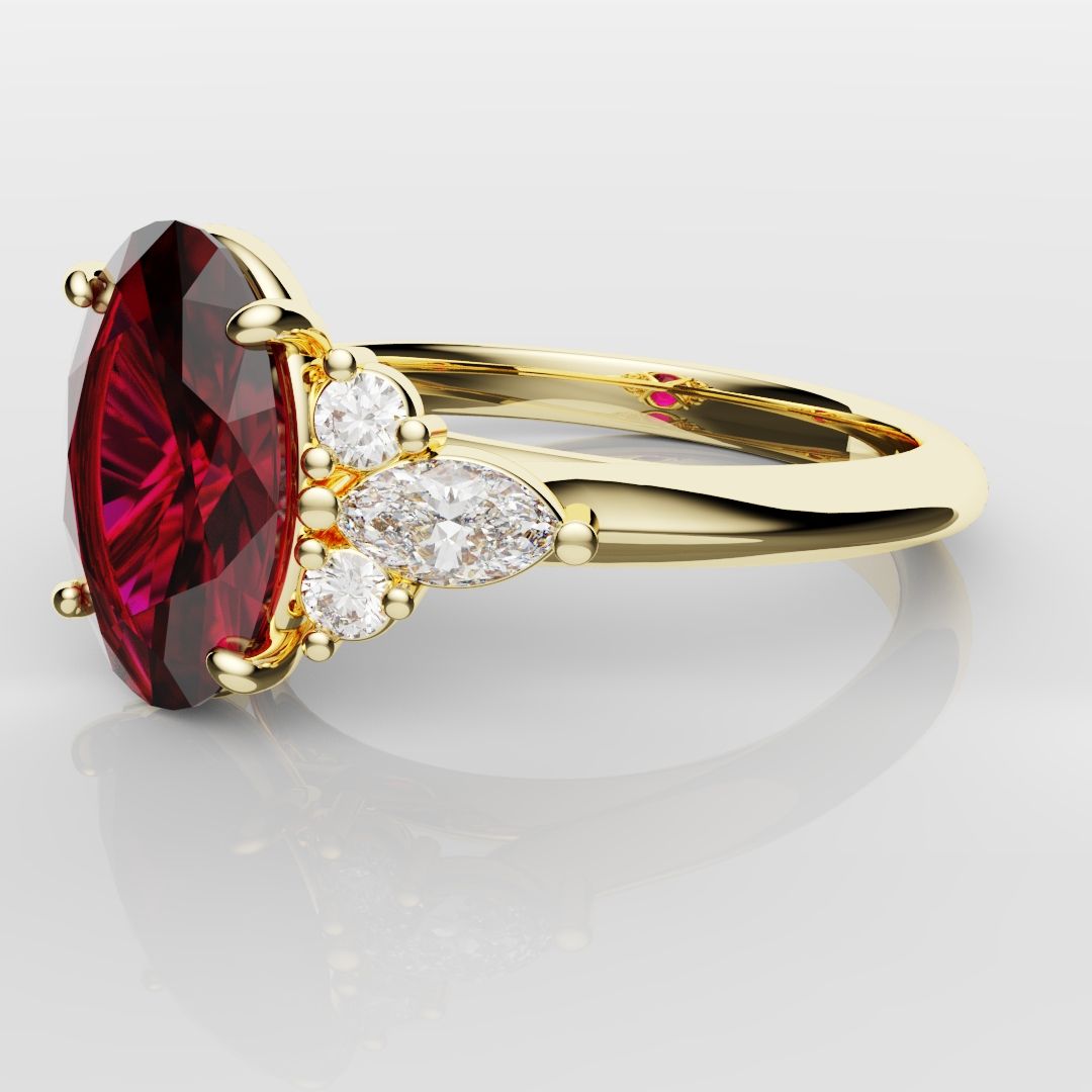 Oval Ruby Engagement Ring with Marquise Diamonds