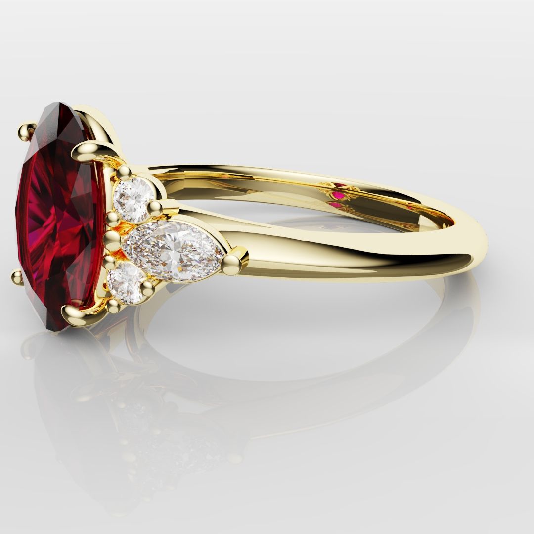 Oval Ruby Engagement Ring with Marquise Diamonds