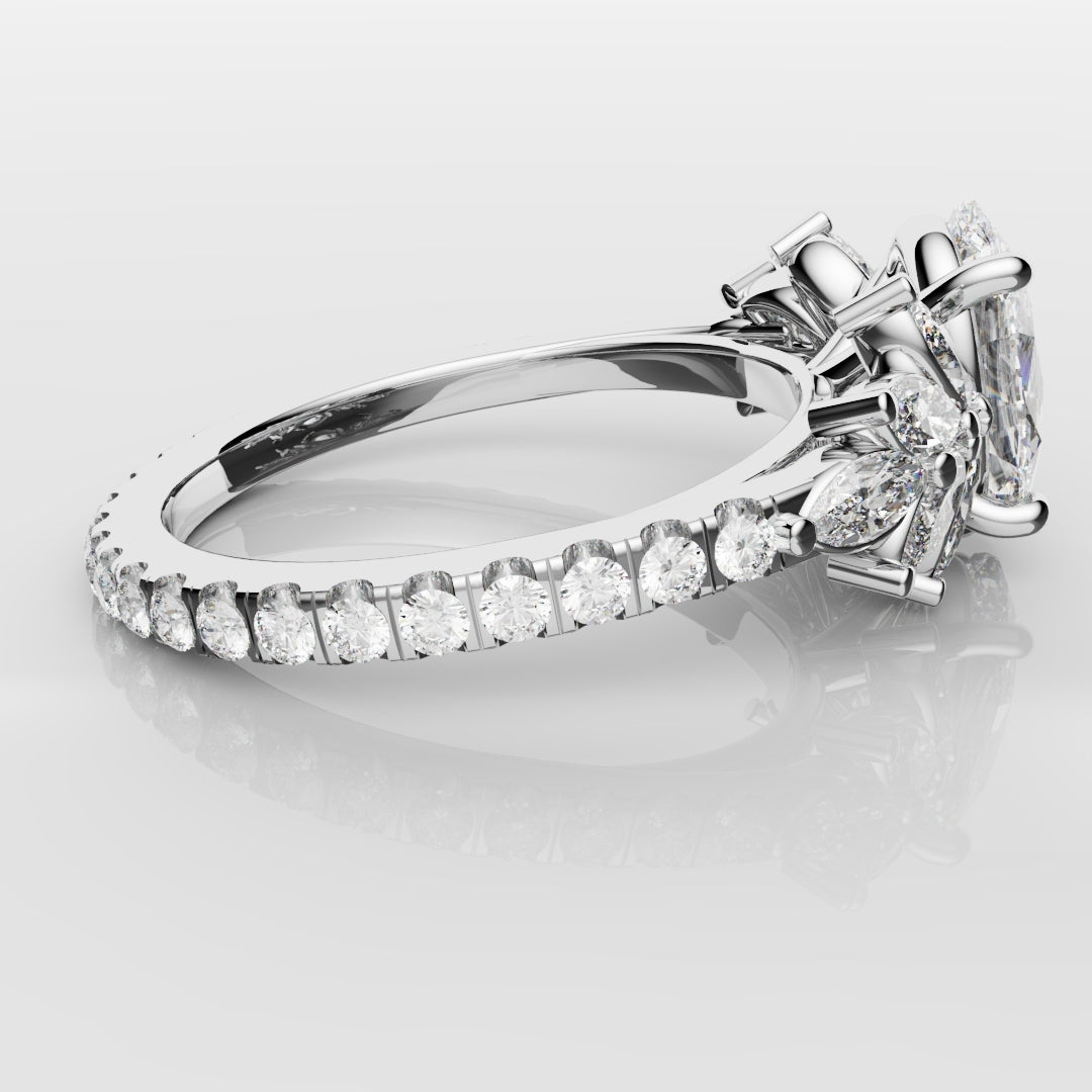 Oval Diamond Engagement Ring With Marquise Detailing