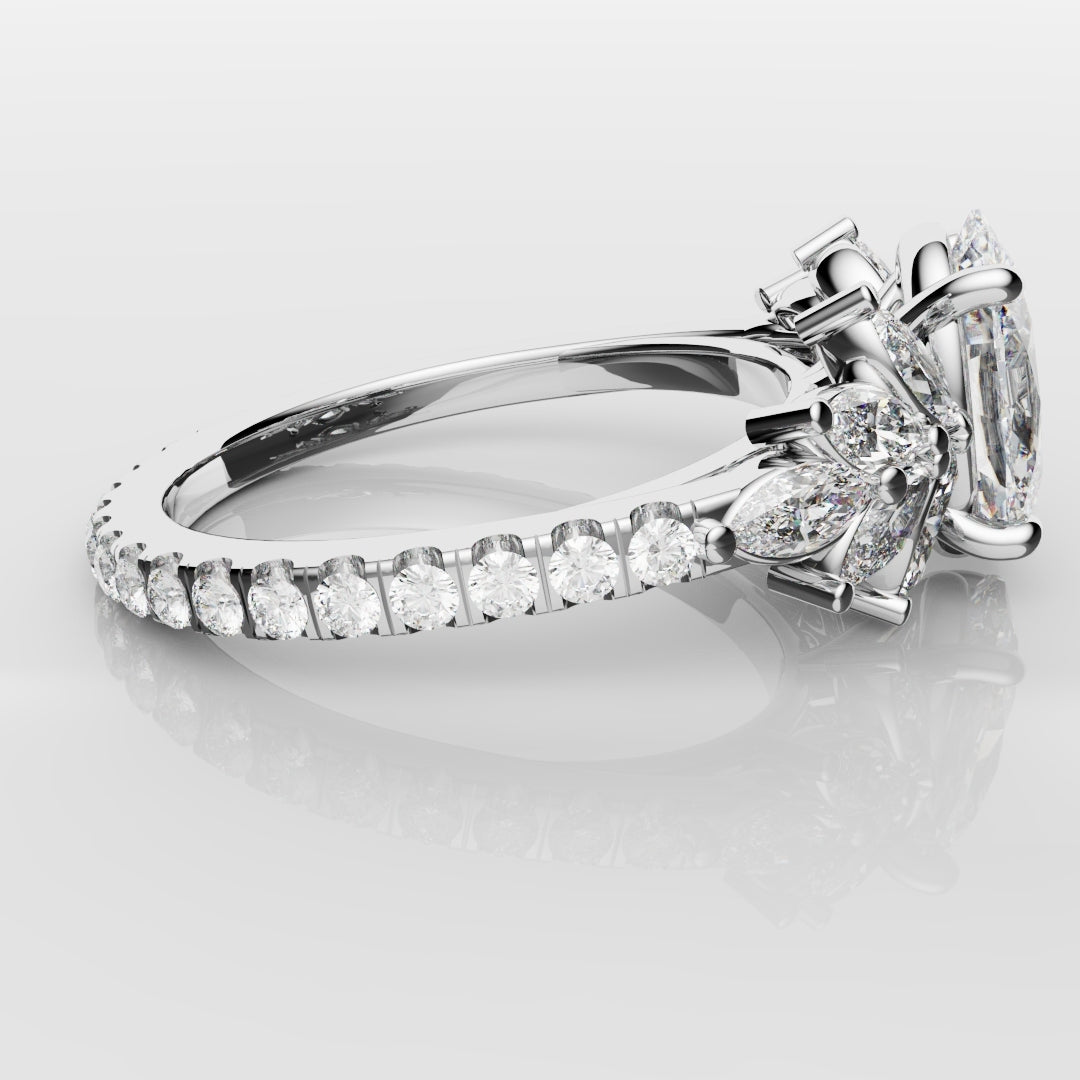 Oval Diamond Engagement Ring With Marquise Detailing