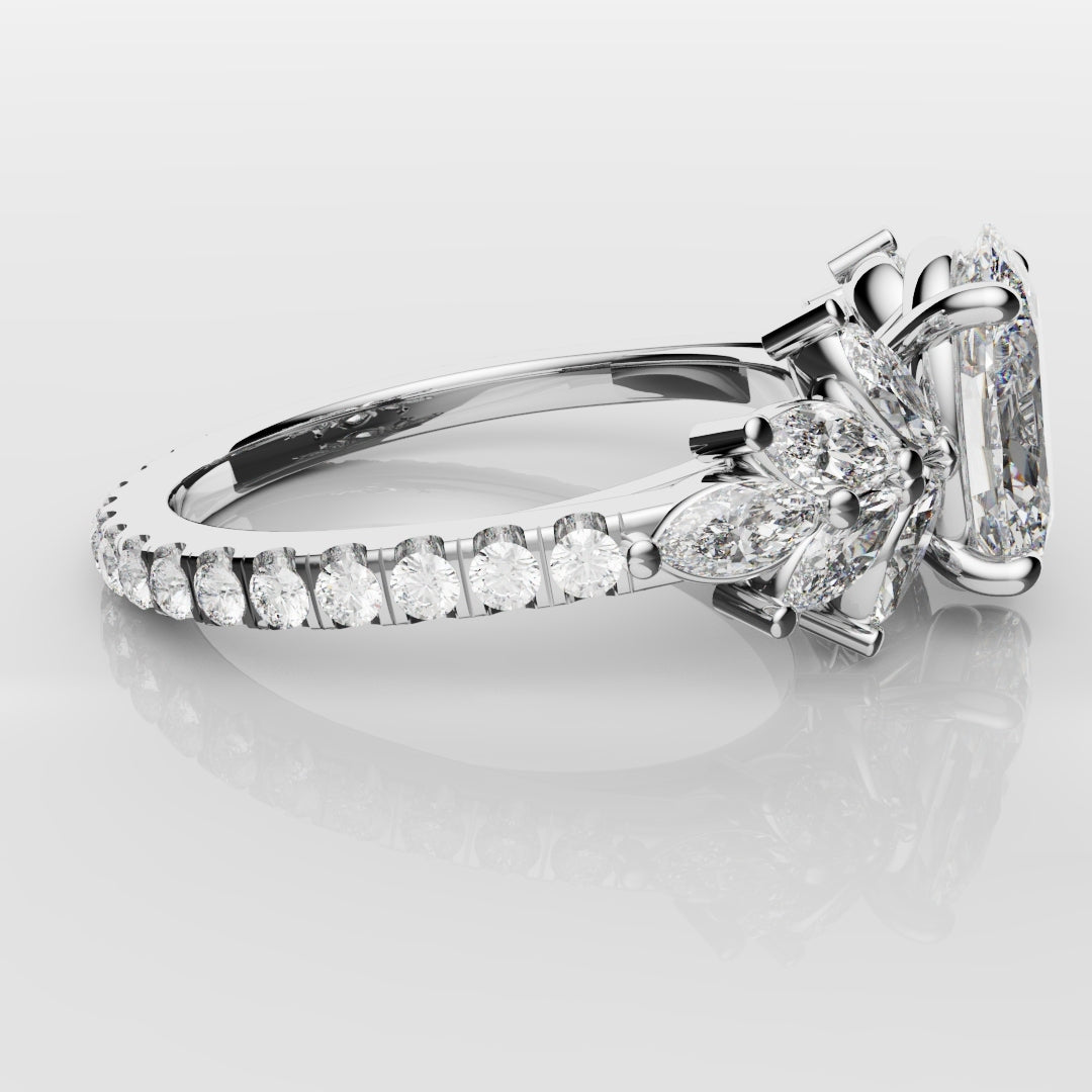 Oval Diamond Engagement Ring With Marquise Detailing