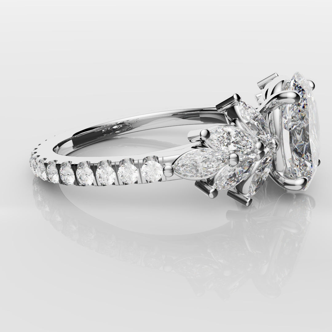 Oval Diamond Engagement Ring With Marquise Detailing