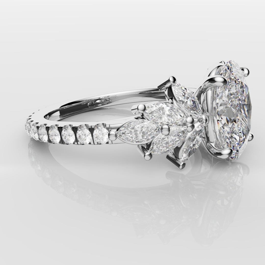 Oval Diamond Engagement Ring With Marquise Detailing