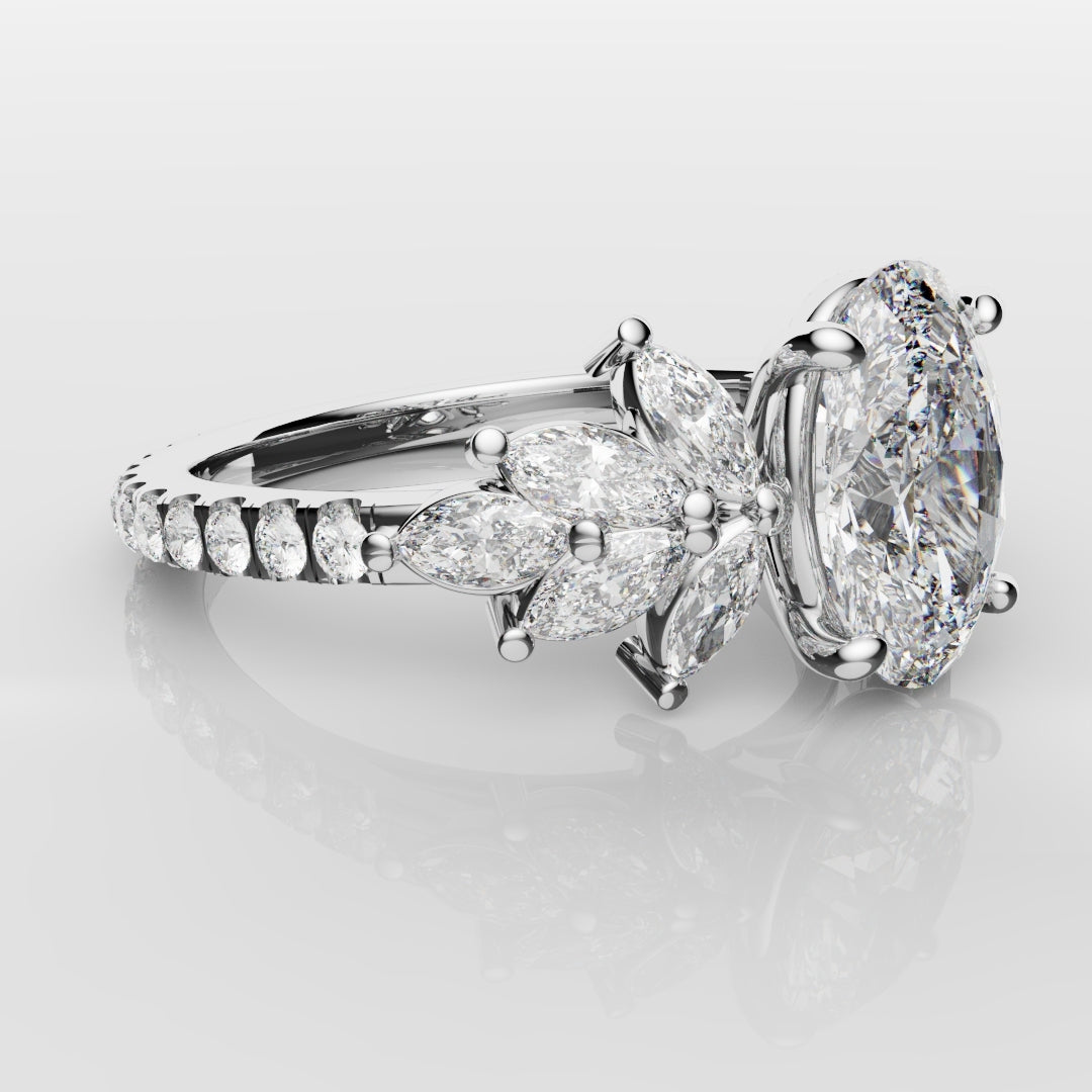 Oval Diamond Engagement Ring With Marquise Detailing
